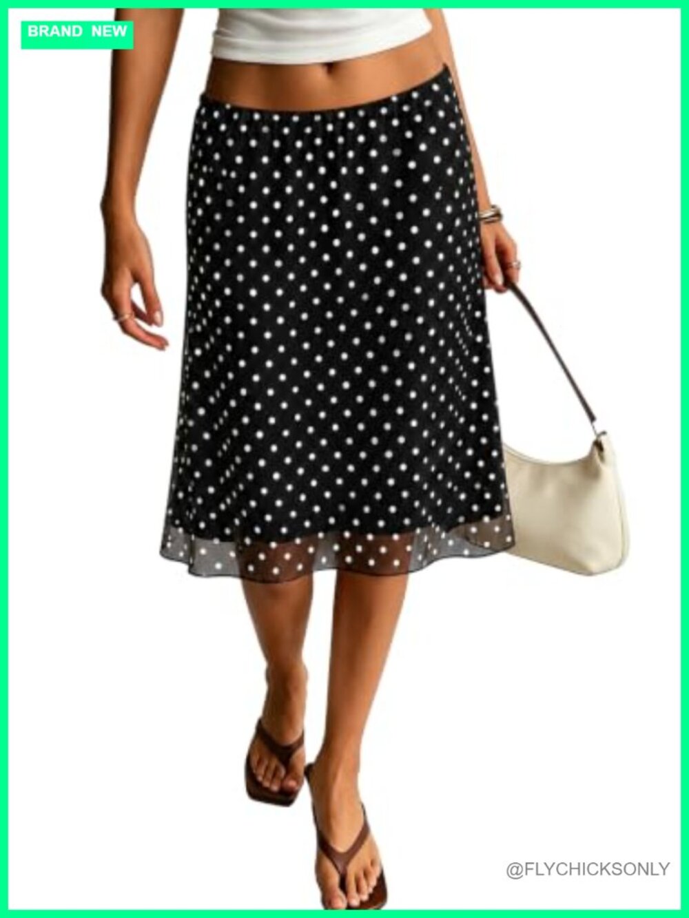 Polka Dot Mesh Layered Low Rise A-Line Midi Skirt
